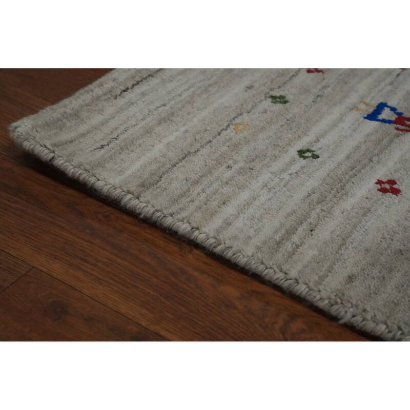 Hand Knotted Oriental 100% Wool Carpet Tribal Animal Pictorial Beige & Ivories Gabbeh Area Rug - 9' 10'' X 8' 1''