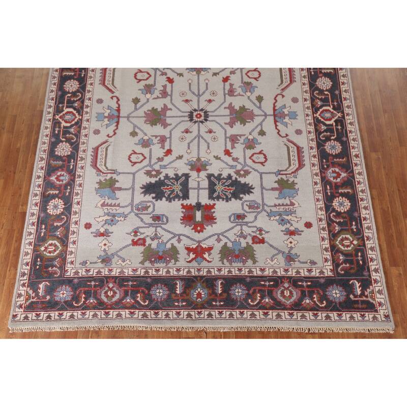 All-Over Ivory Oushak Oriental Area Rug Handmade Wool Carpet - 9'0"x 11'11"