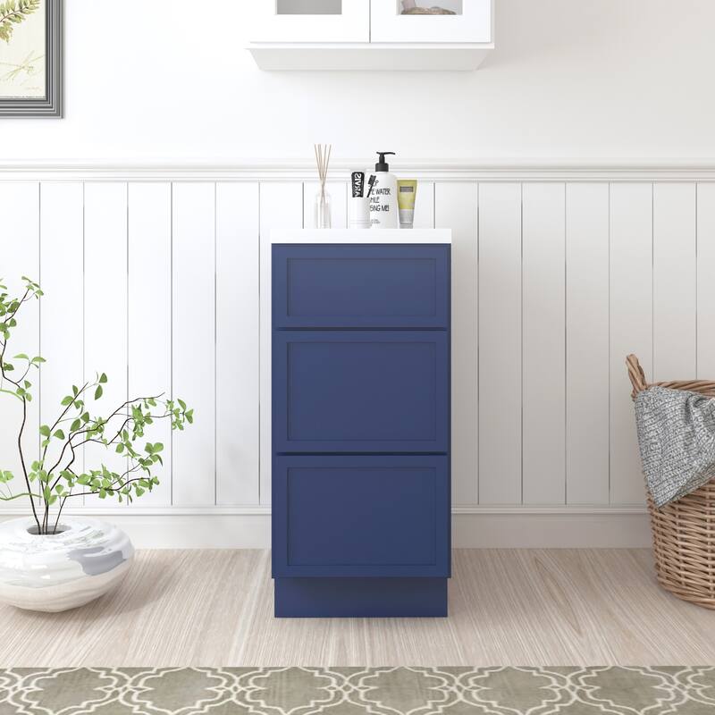 Vanity Art 15" Freestanding Single Base 3 Drawers Storage Cabinet - Blue
