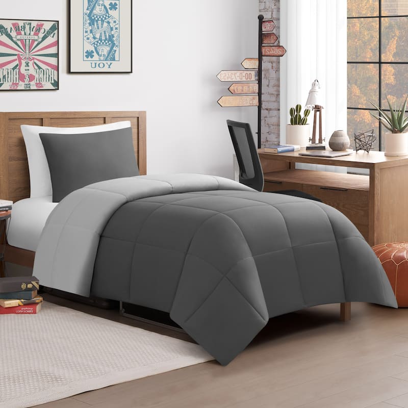 Lucky Brand Box Stitch Reversible Comforter Sets - Dark Gray/Light Gray - Twin - Twin XL