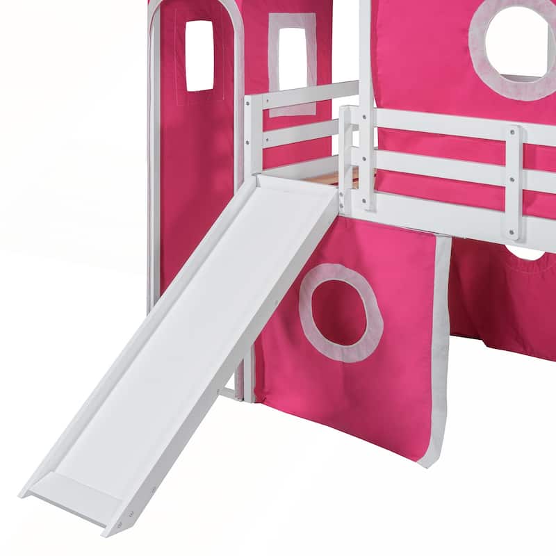 Twin Size Loft Bed with Slide Tent and Tower