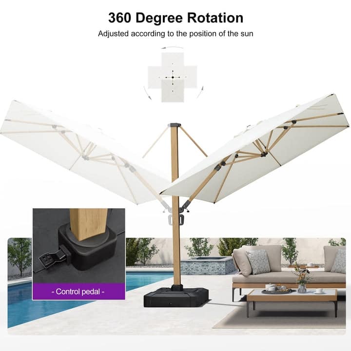 PURPLE LEAF 12ft Wood Grain Premium Patio Cantilever Umbrella