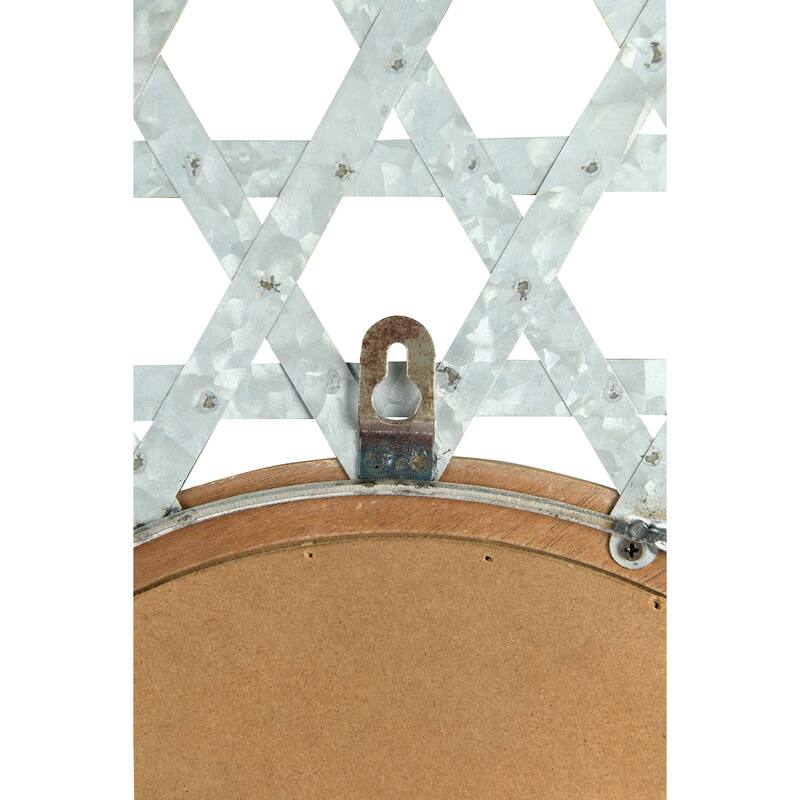 Lattice Metal Framed Wall Mirror, Wood and Galvanized Finish