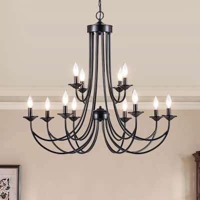 Maxax 12 - Light Candle Style Classic Chandelier with Wrought Iron Accents - MX19071-12-P