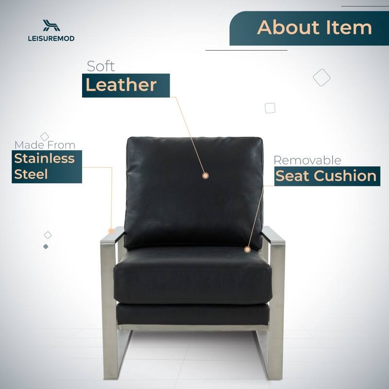 Jefferson Contemporary Leather Accent Armchair with Silver or Gold Frame, Removable Cushions, and Durable Spring-Supported Seat