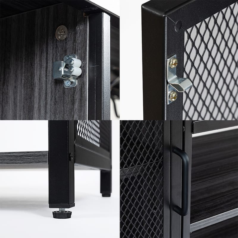 Modern Bar Sideboard Buffet Storage Cabinet with LED Lights and USB Socket, Black Wine Bar Cabinet - 43.31In*13.78in*32.87in