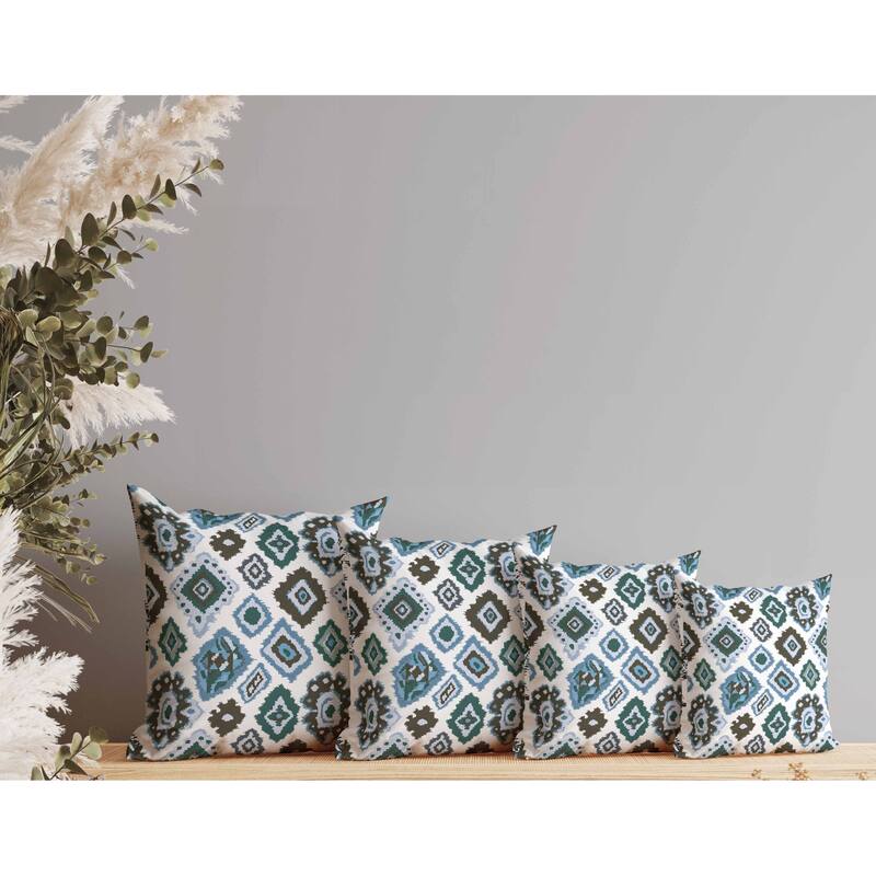 Ikat Diamond Indoor/Outdoor Reversible Throw Pillow White and Blue