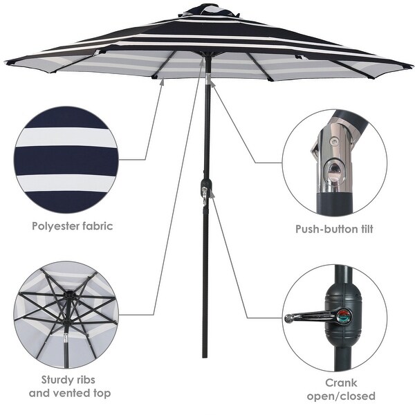 Sunnydaze Navy Blue Aluminum 9 Foot Patio Market Umbrella With Tilt And Crank Garden Patio Umbrellas Home Garden