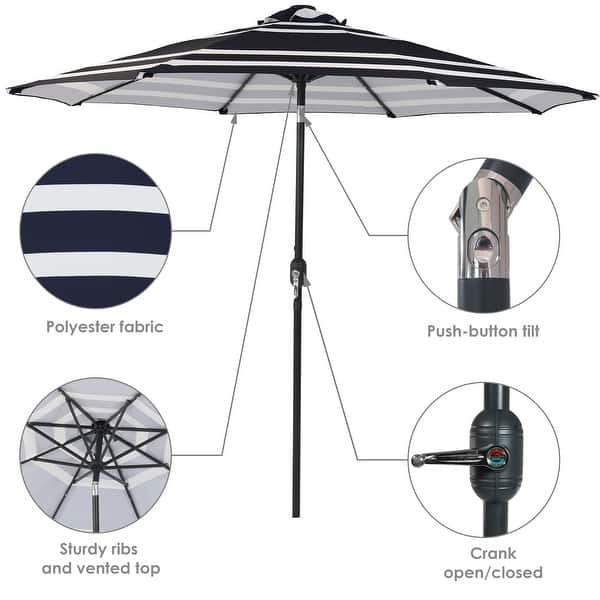 Shop Black Friday Deals On Sunnydaze Aluminum Solar Patio Umbrella Tilt And Crank 9 Foot Blue Stripe Navy Blue Navy Sapphire Overstock 23613468