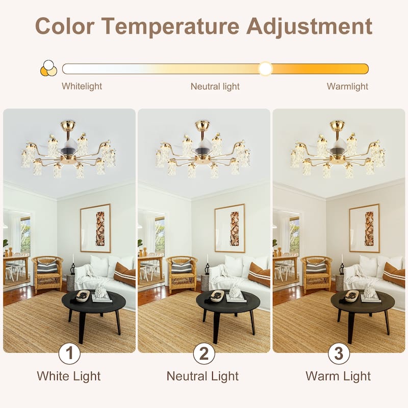 Modern Fandelier with Light and Remote, Modern luxury LED Chandelier Ceiling Fan for Living Room