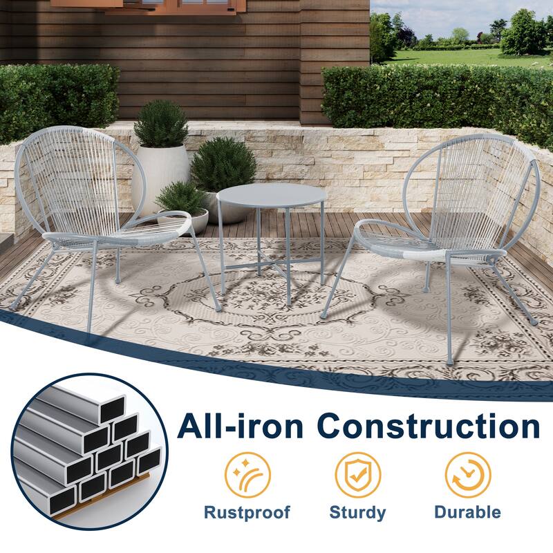3 PCS Patio Acapulco Chairs with Side Table, Outdoor Conversation Set