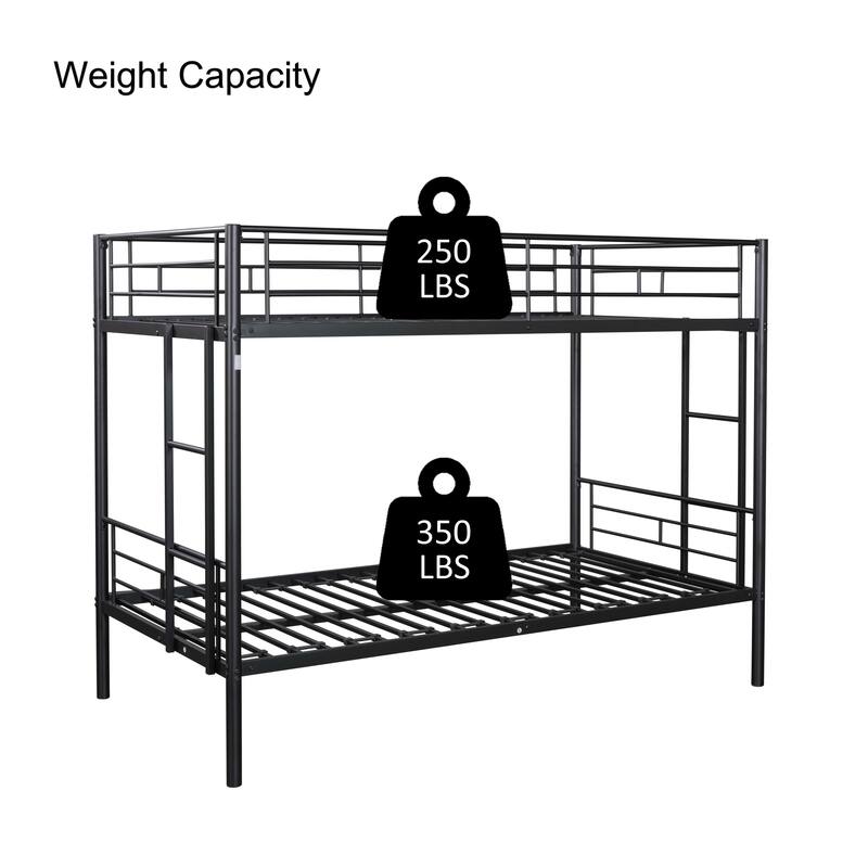 Sturdy Metal Twin Over Twin Bunk Bed with Guard Rails and AntiNoise