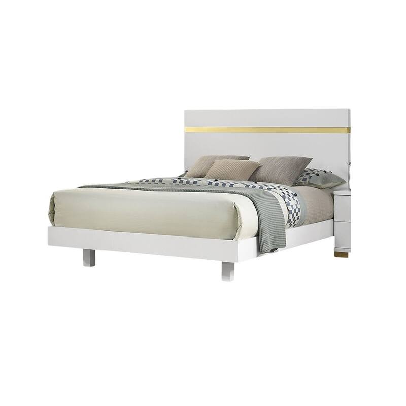 Queen Size Modern LED Bed with Acrylic Trim, Mattress Ready, White Finish
