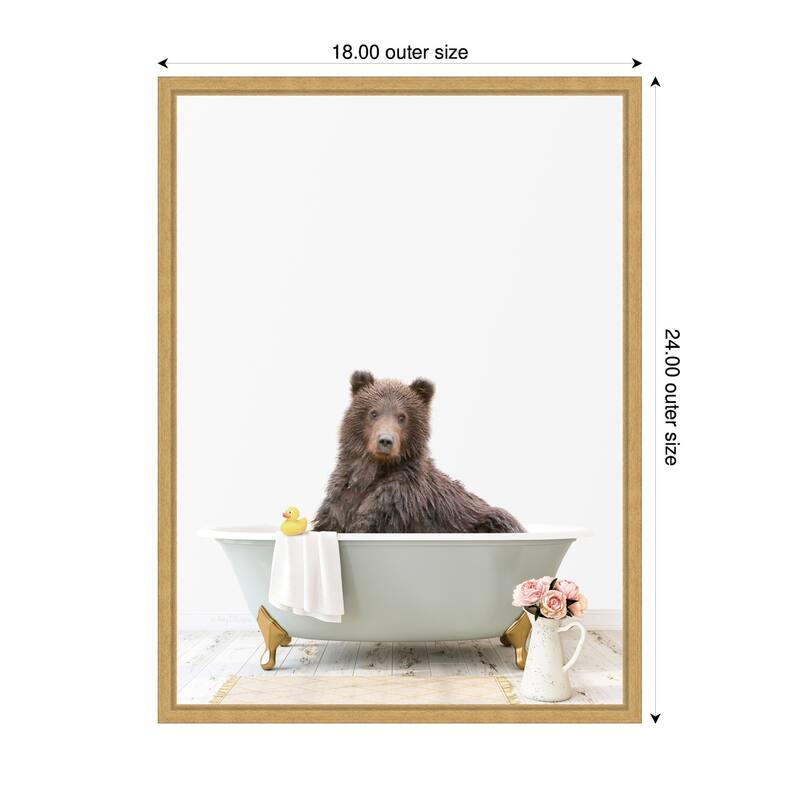 Kate and Laurel Sylvie Bear in Cottage Gray Bathtub Framed Canvas by Amy Peterson