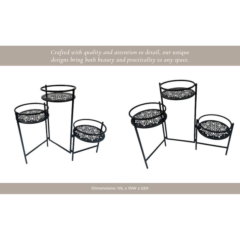 Metal Plant Stand Folding 3-Tier Mandala Tiered Display - 22" Black - 10" x 10" x 22"