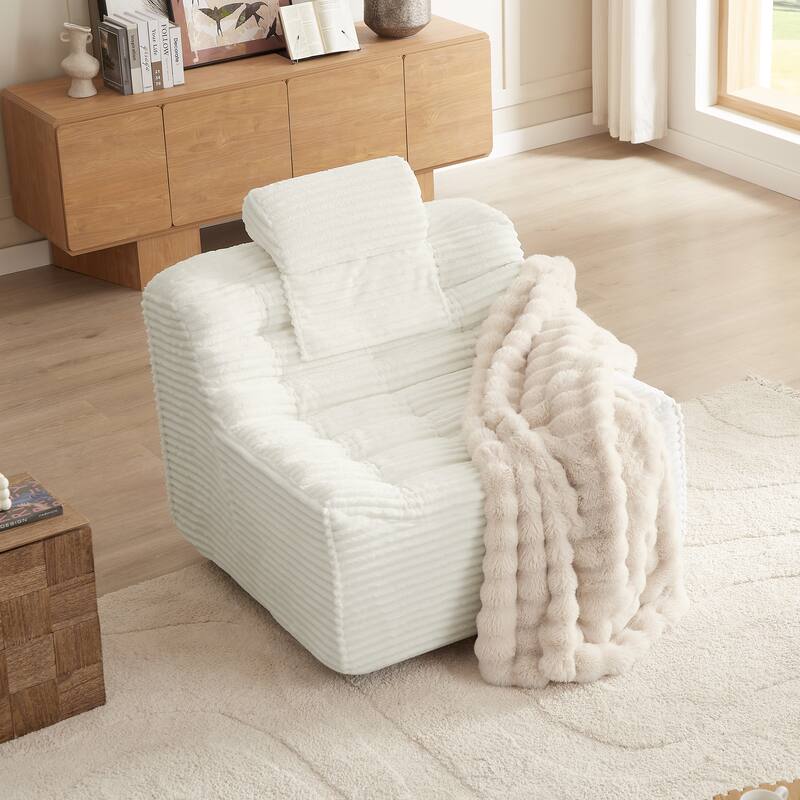 Oversize Swivel Chair Glider Chair with Switchable Head Pillow and Waist Pillow, Soft Plush Lounge Chair Accent Chair - White