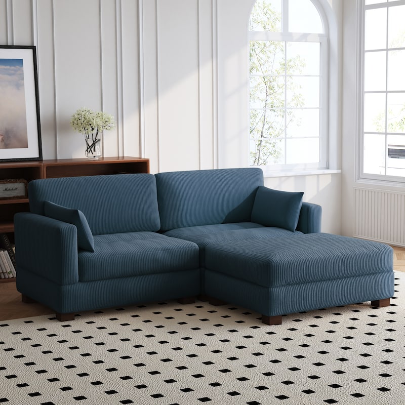 84'' L-Shaped Corduroy Comfy Couch Modular Sectional Sofa With Ottoman