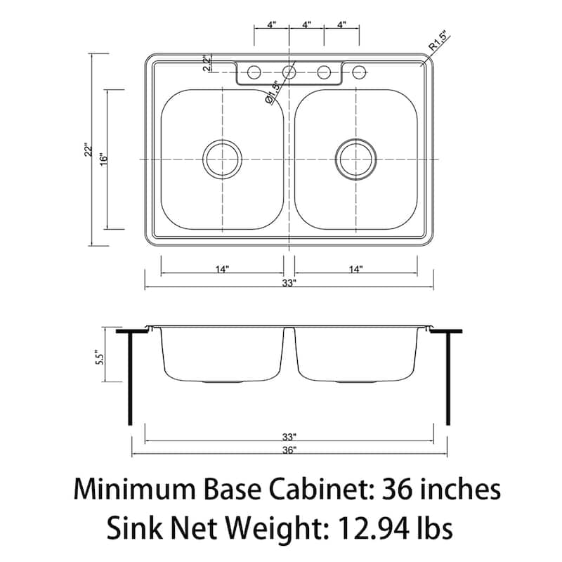 Sinber Drop in Double Bowl 304 Stainless Steel Kitchen Sink