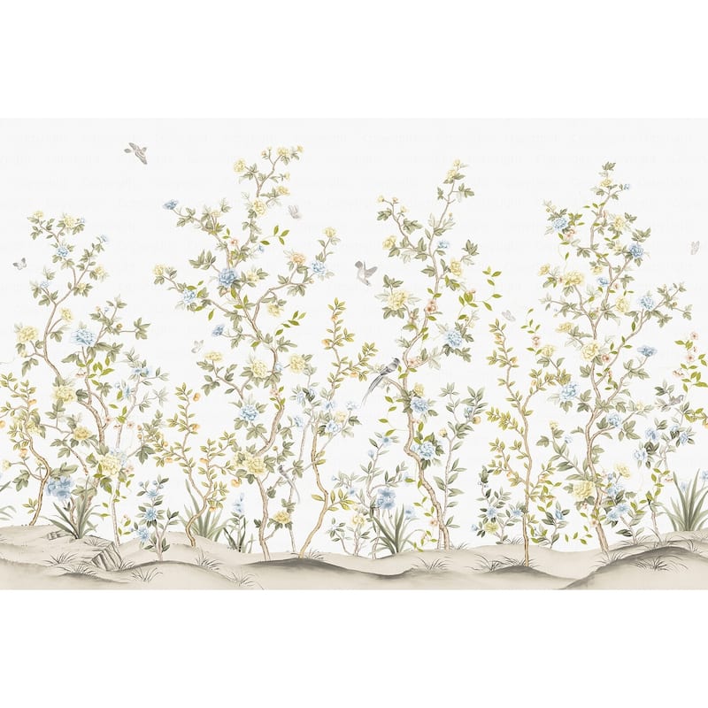 Whispering Blooms Hand-Painted Floral Landscape Wallpaper Mural
