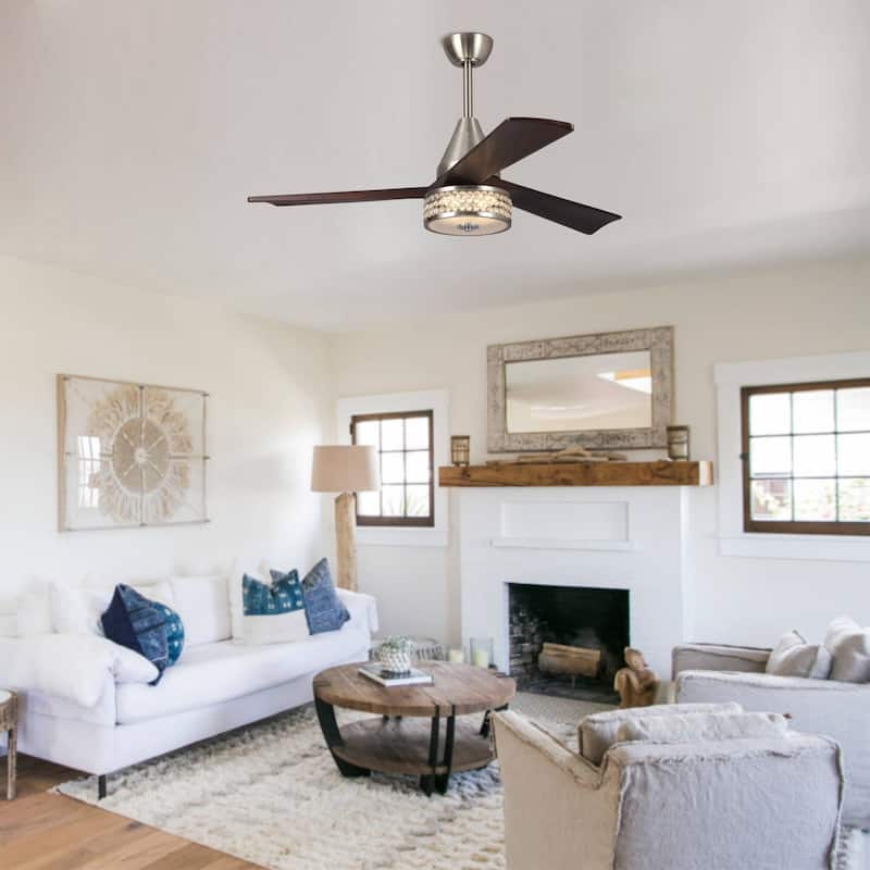 Farmhouse 52-in 3-Blade Brown LED Crystal Ceiling Fan with Light and Remote - 52-in W