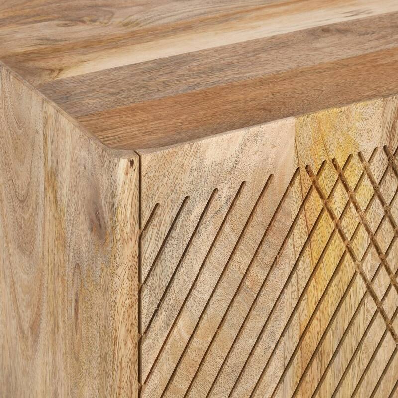 Rustic Solid Mango Wood Accent Buffet Cabinet with Fluted Door and Adjustable Shelf