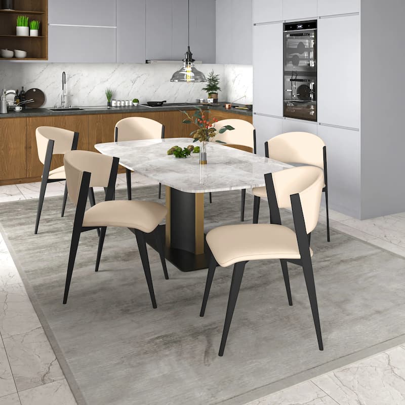 Modern Leather Dining Chair - Upholstered Accent Chair with Metal Legs, Curved Open Back & No Assembly - For Kitchen or Office
