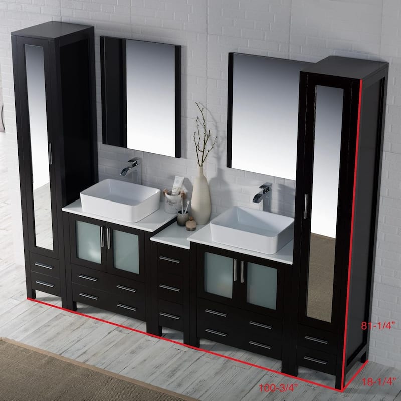 Blossom Sydney 102" Double Sink Vanity Set with Linen Closet & Mirrors