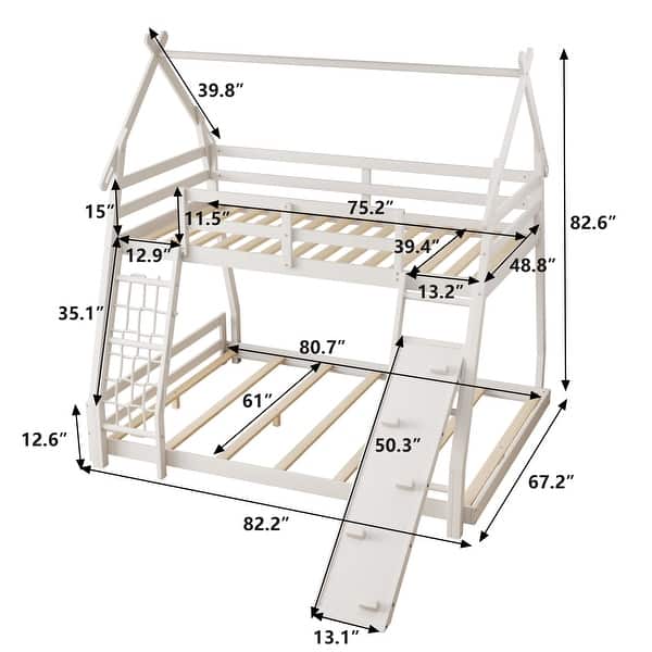 dimension image slide 1 of 2, Twin over Queen Bunk Bed with Climbing Ramp