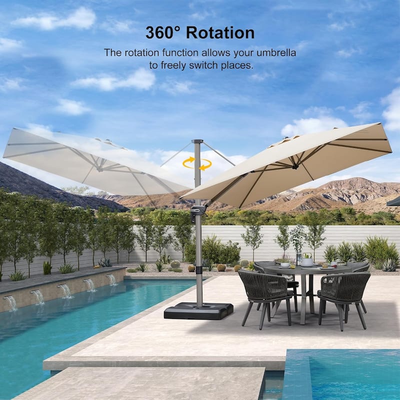 PURPLE LEAF Elegant Champagne-Gold Patio Cantilever Umbrella Adjustable Offset Umbrella With Base