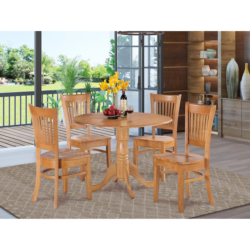 East West Furniture 5 Piece Dining Table Set- a Round Wooden Table and 4 Chairs, Oak(Seat Type Options) - DLVA5-OAK-W