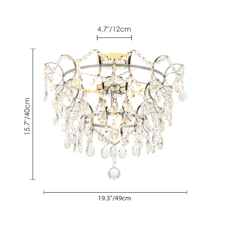 Elegant 4-Light Chrome Semi Flush Mount Ceiling Light with Clear Crystal Raindrop Accents for Living Room or Dining Room