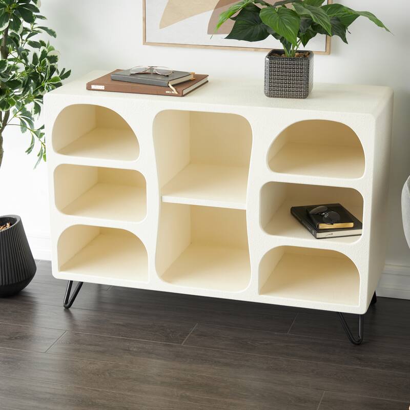 Cream Wood 8 Shelf Storage Shelving Unit with Black Metal Support - Cream