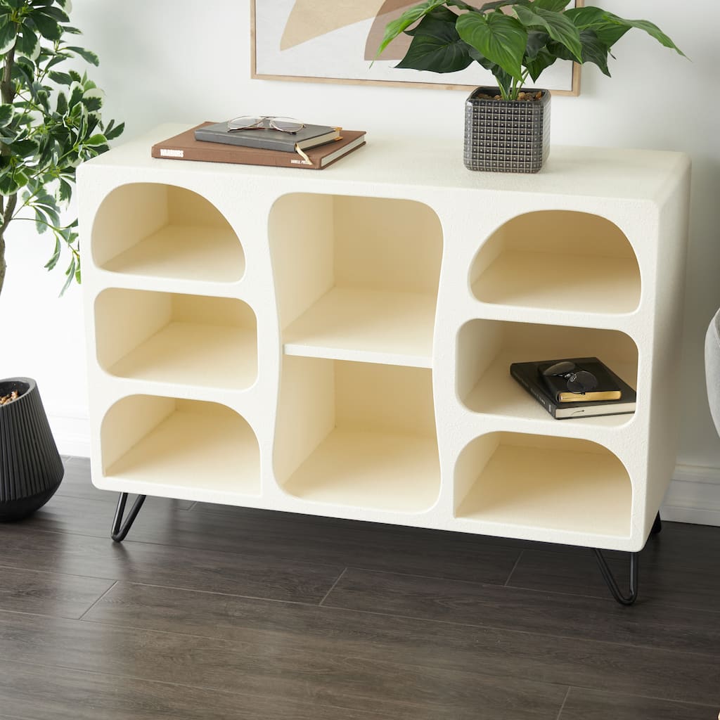 Cream Wood 8 Shelf Storage Shelving Unit with Black Metal Support