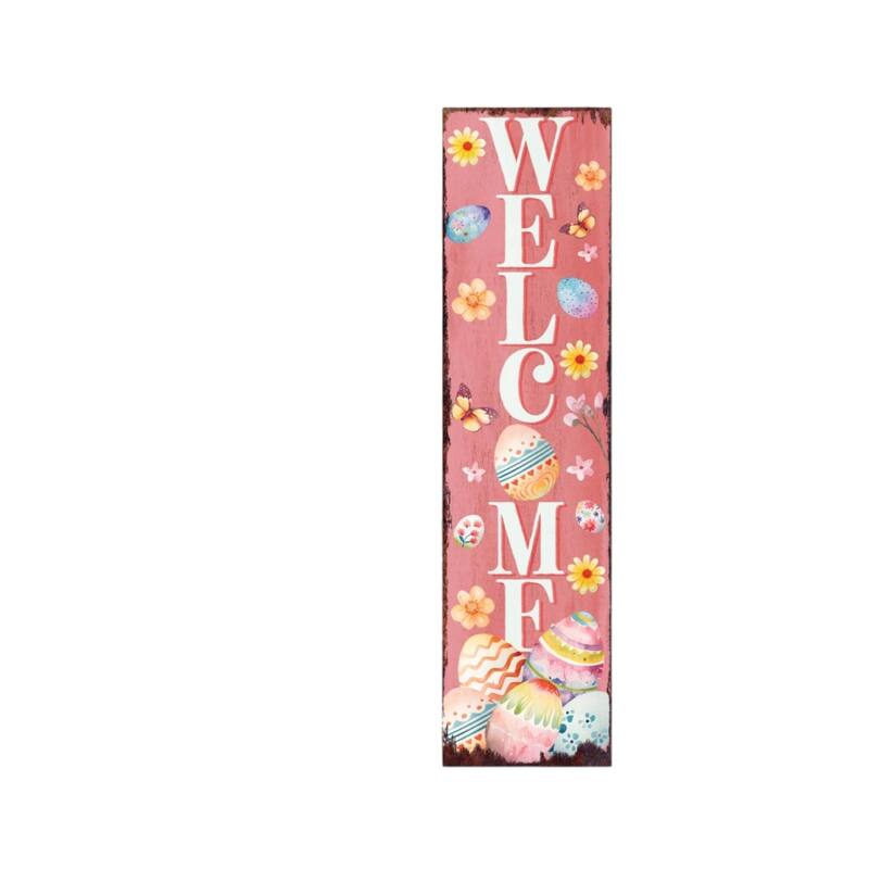 HomeRoots 36" Pink White And Yellow Solid Wood Welcome Easter Easter Egg Porch Sign
