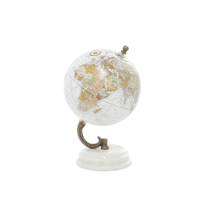 Marble World Map Globe with White Marble Base - White - Roche River Decor