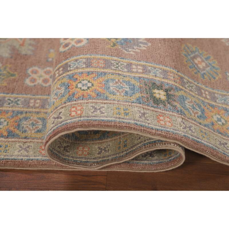 Geometric Brown Kazak Runner Rug Handmade Wool Carpet - 2'10" x 8'4"