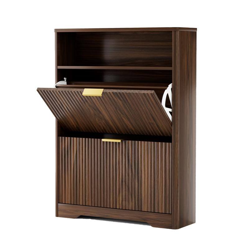 40" Tall Shoe Cabinet Storage for Entryway, Free Standing Organizer with Two Hidden Flip Drawers