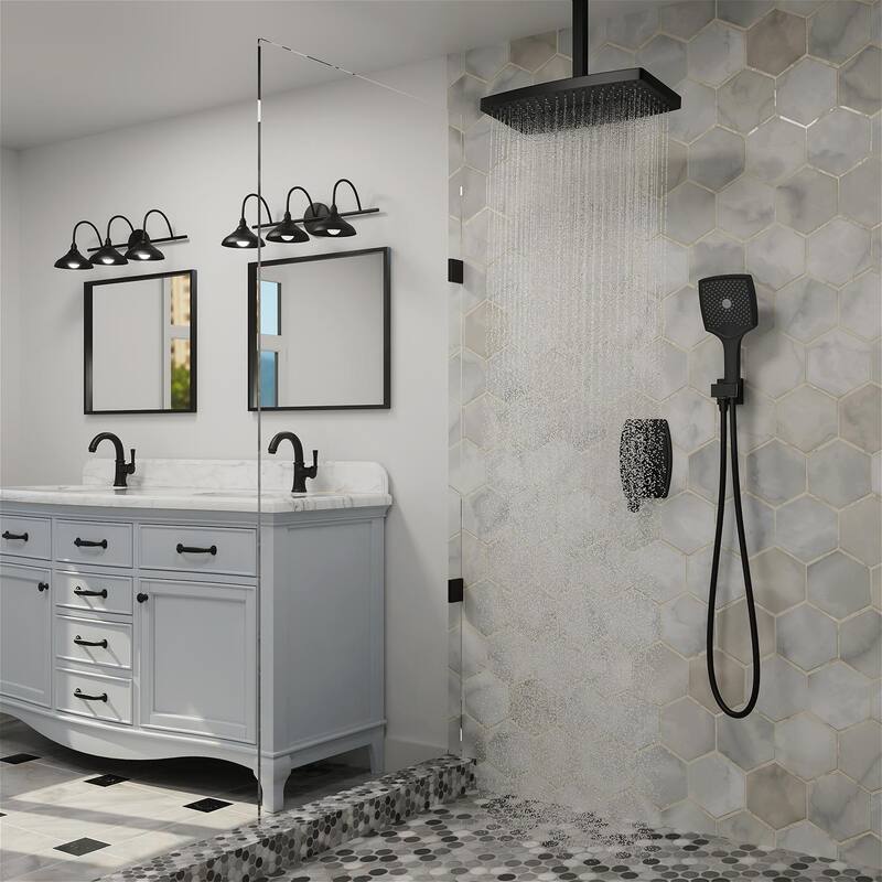 GIVINGTREE Single Handle 3 Spray 14 In.rectangular Ceiling Mounted Shower Faucet With Valve