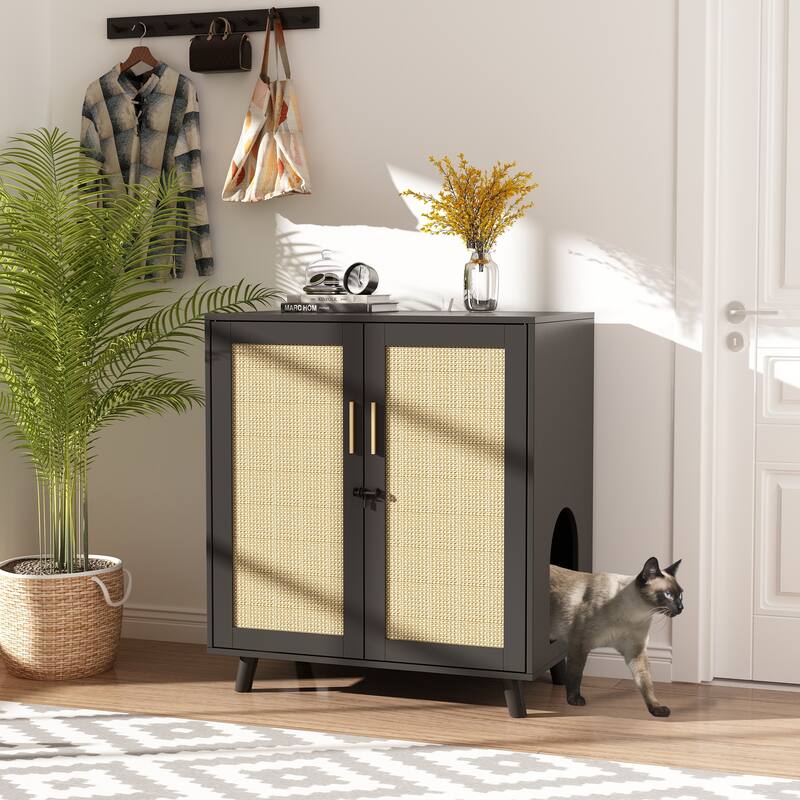 Cat Litter Box Enclosure 2-Door Storage Cabinet Bathroom Cabinet