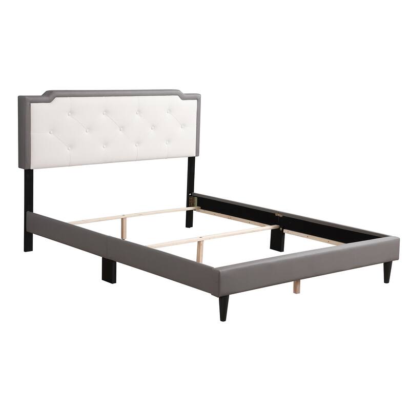 Upholstered Faux Leather Tufted Queen Panel Bed - 81" - Gray and White