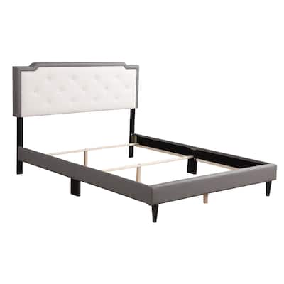 Upholstered Faux Leather Tufted Queen Panel Bed - 81" - Gray and White