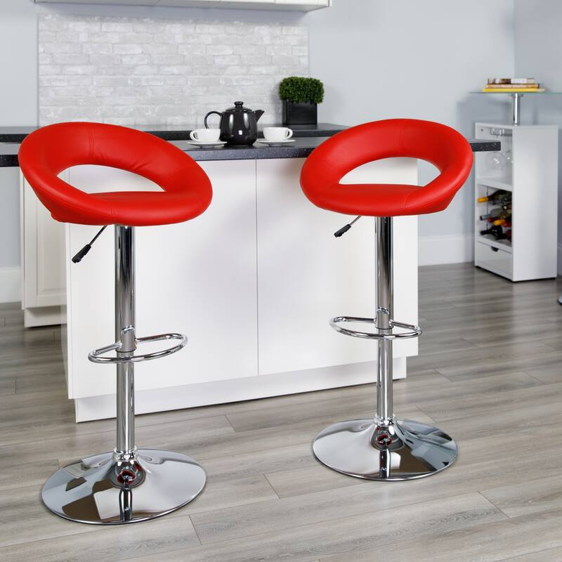 Contemporary Vinyl Rounded Orbit-style Height-adjustable Barstool - 32 - 40.75"H