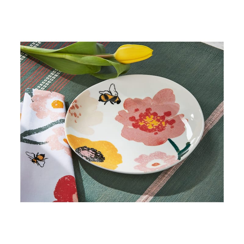 Bee Blossom Multicolor Ceramic Appetizer Plates - Summer Dining Plates, Dishwasher Safe, 7.5" Diameter