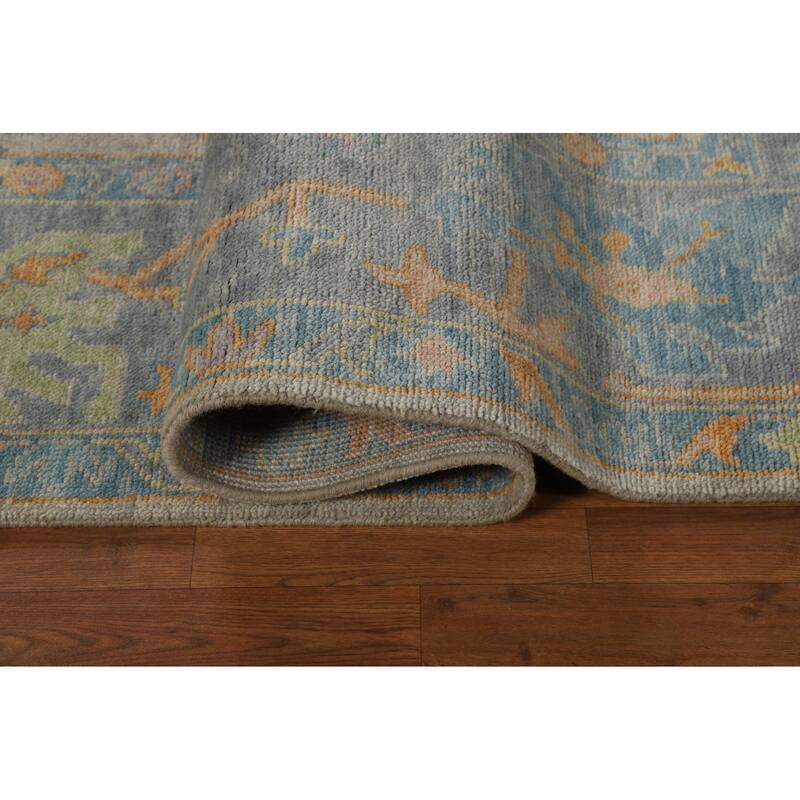 All-Over Floral Oushak Oriental Area Rug Hand-Knotted Wool Carpet - 8'10" x 11'9"