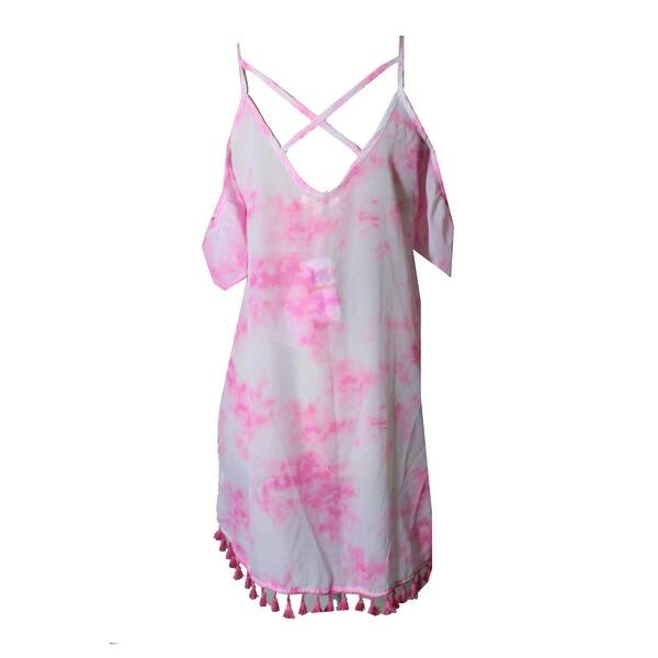 Miken Womens Tie-Dyed Cold-Shoulder Dress Swim Cover-Up
