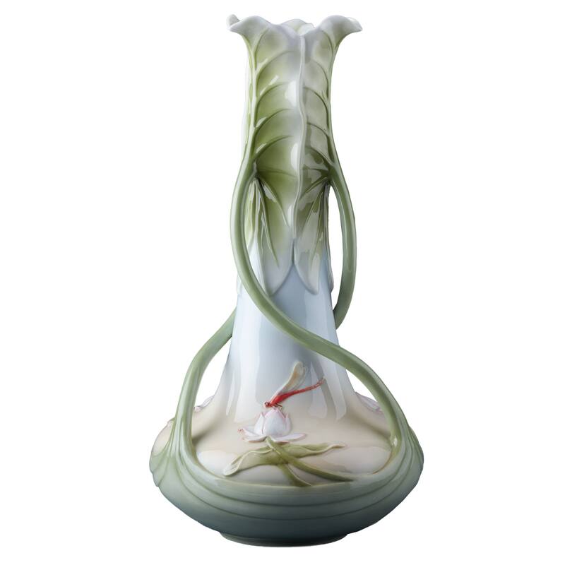 Charis 15.75" height Triple Lotus Leaves Tall Vase multicolor Fine Porcelain