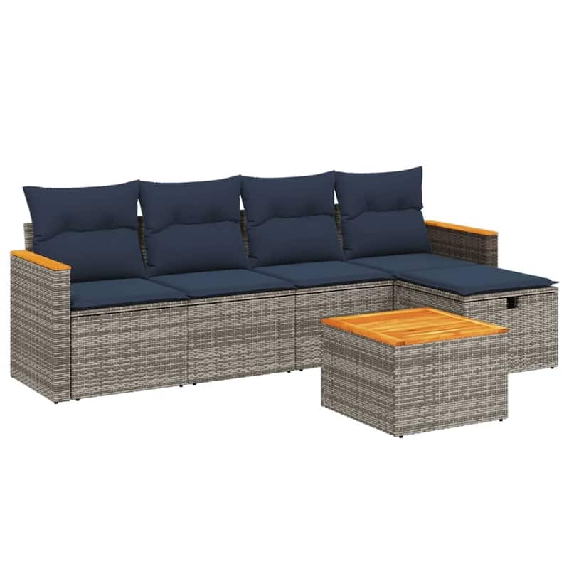 vidaXL Patio Sofa Set with Cushions Outdoor Conversation Furniture Poly Rattan - 21.7" x 24.4" x 27.2"