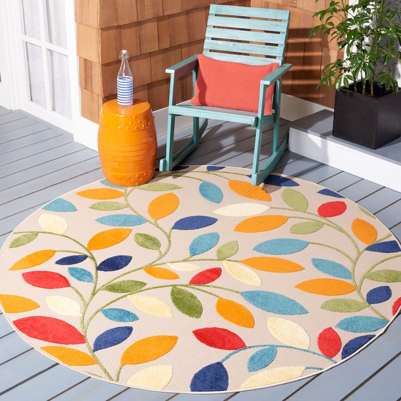 SAFAVIEH Cabana Lilias Indoor/ Outdoor Waterproof Patio Rug - 6'7" Round - Ivory/Green