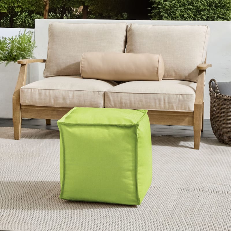 Sorra Home Sunbrella Outdoor Top Stitch Solid Bean Pouf - Canvas Macaw - Small