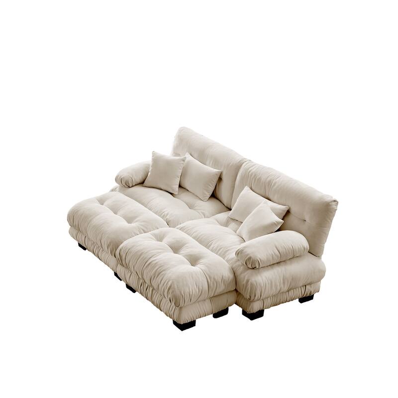 GDFStudio - Chenille 2-Seater Cloud Couch Sleeper Sofa with Round Bolster Armrests